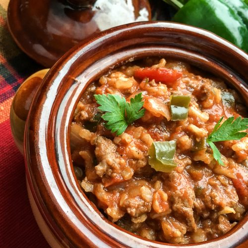 close up of stuffed pepper soup