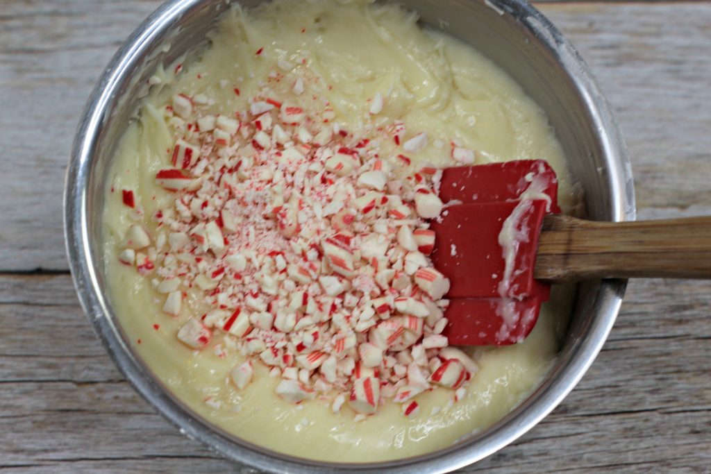 fudge batter with candy canes