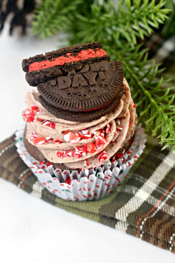 Christmas Oreo Cupcake on a napkin