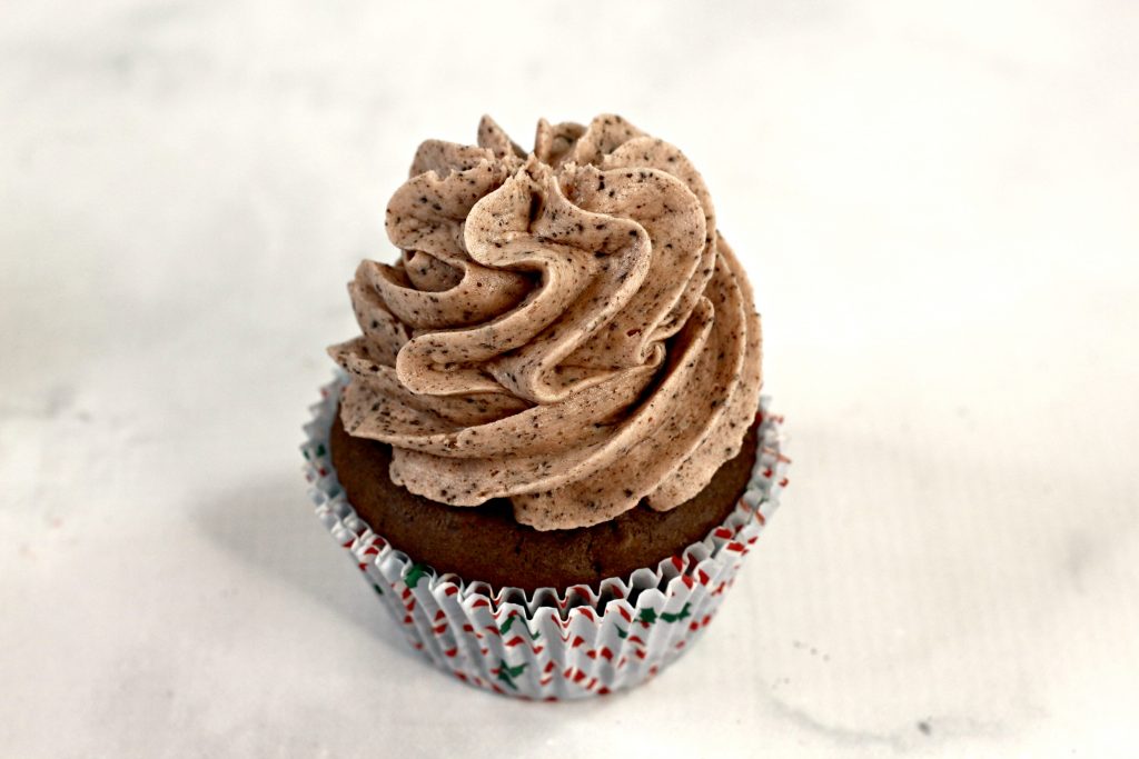 Chocolate cupcake with chocolate frosting on top