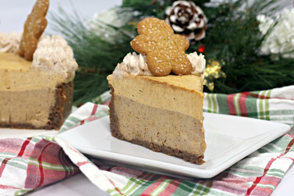 gingerbread cheesecake with a gingebread man on top