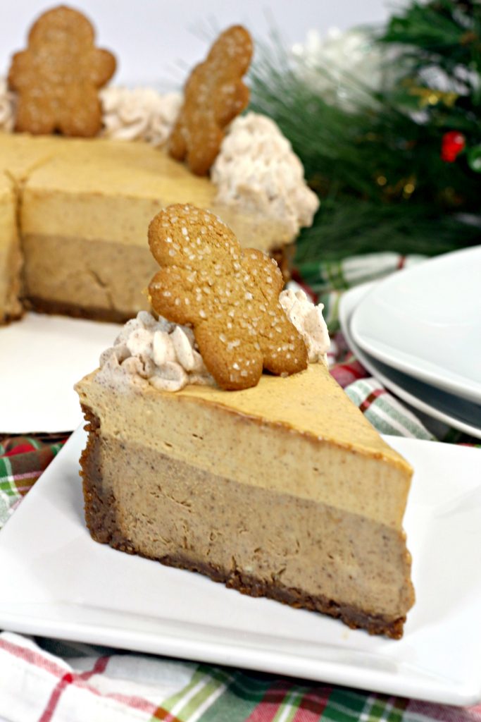 gingerbread cheesecake with a gingerbread on top