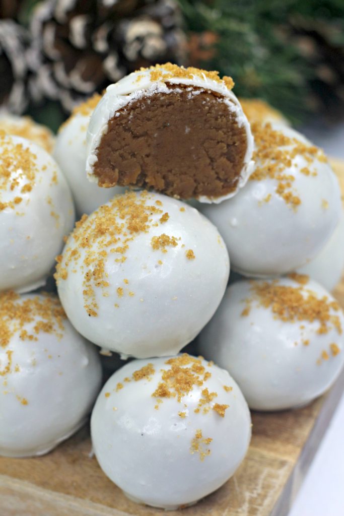 gingerbread truffles with white chocolate on a cutting board