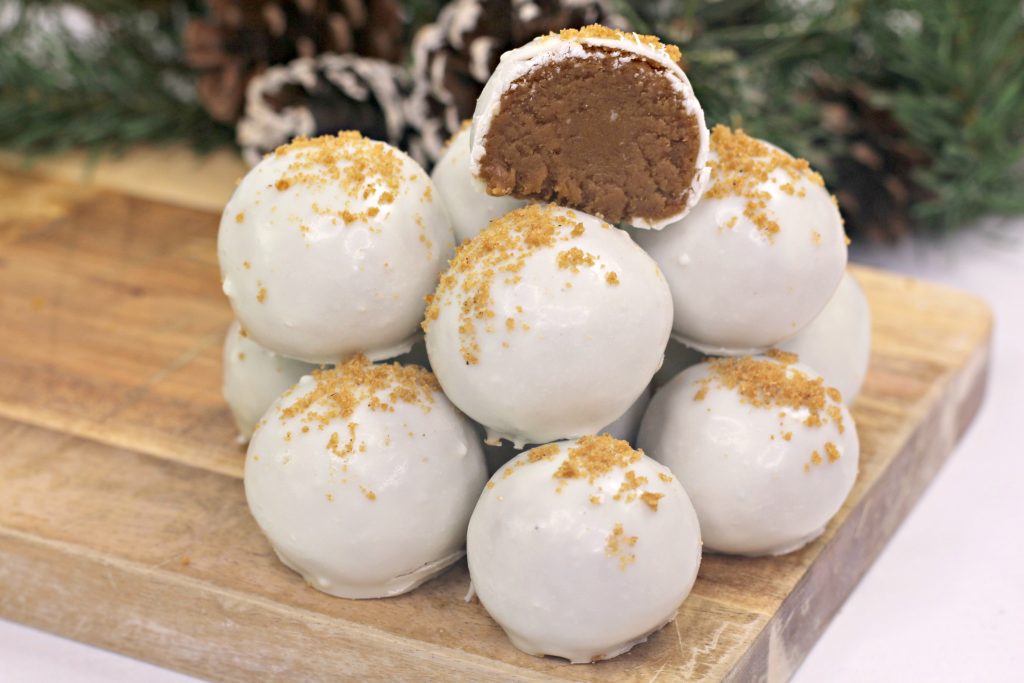 gingerbread truffles with white chocolate on a cutting board