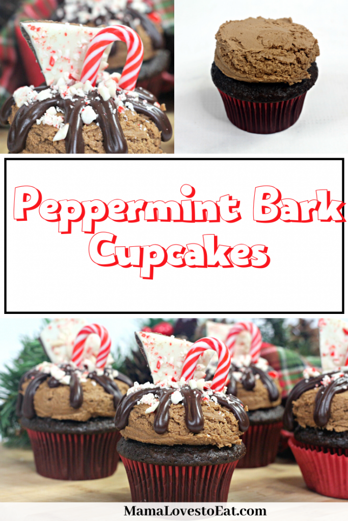 pinterest collage of peppermint bark Christmas cupcakes