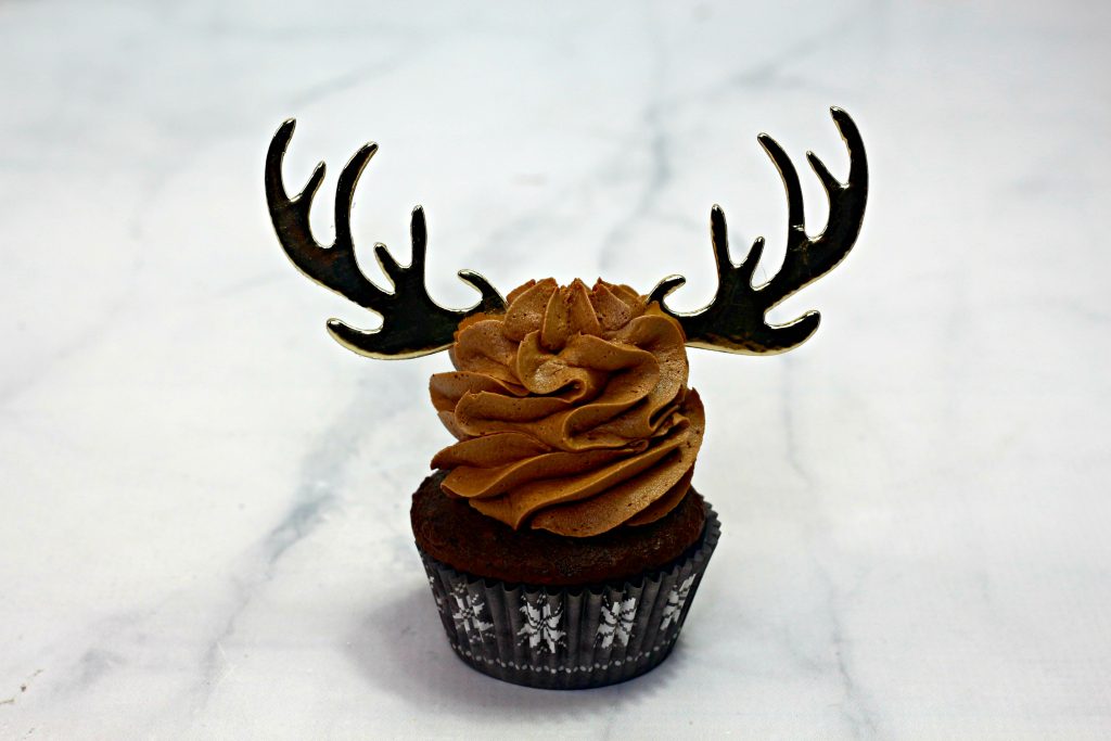 chocolate frosted cupcake with antlers