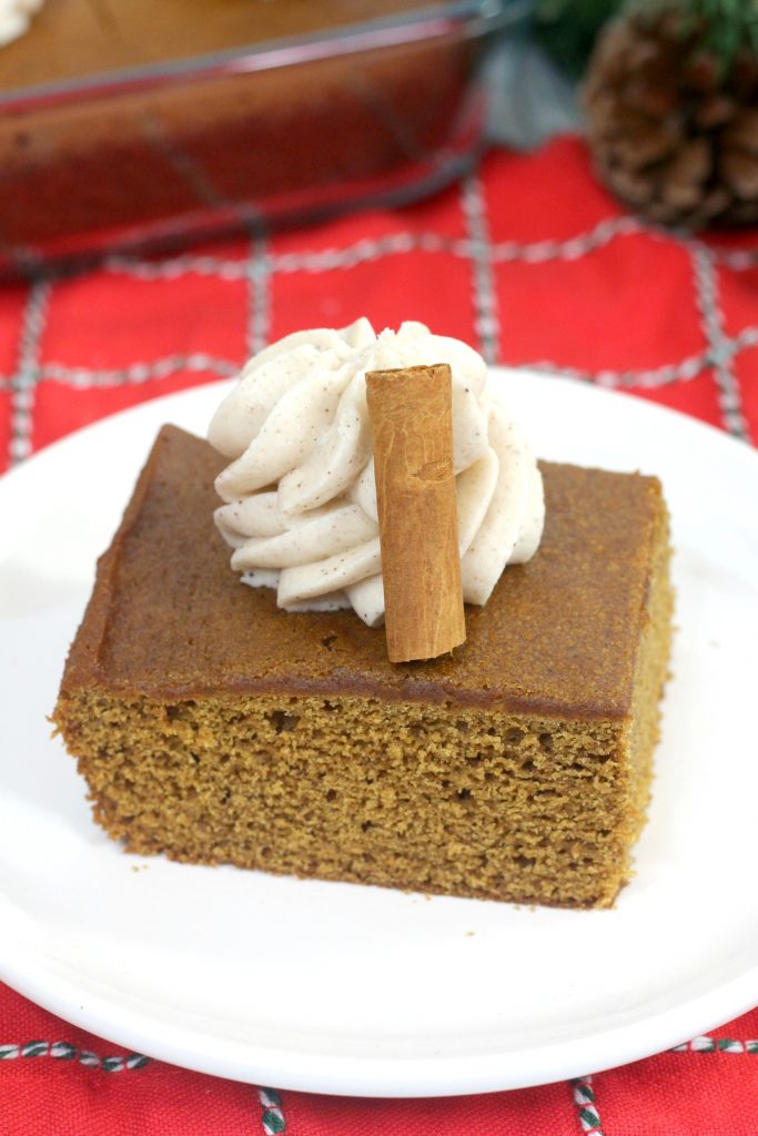 old fashion gingerbread cake on a white plate