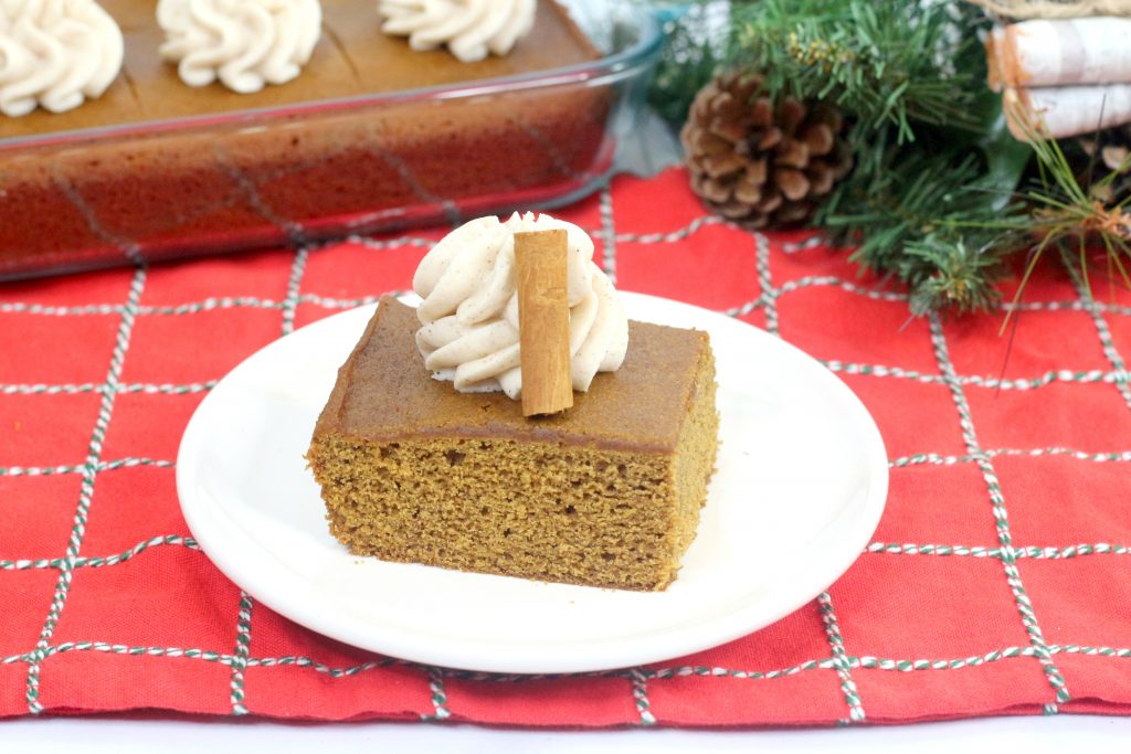 old fashion gingerbread cake on a white plate