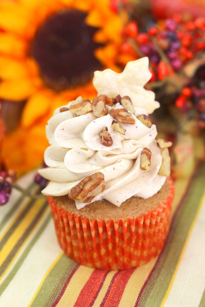 pecan pie cupcakes with frosting on top