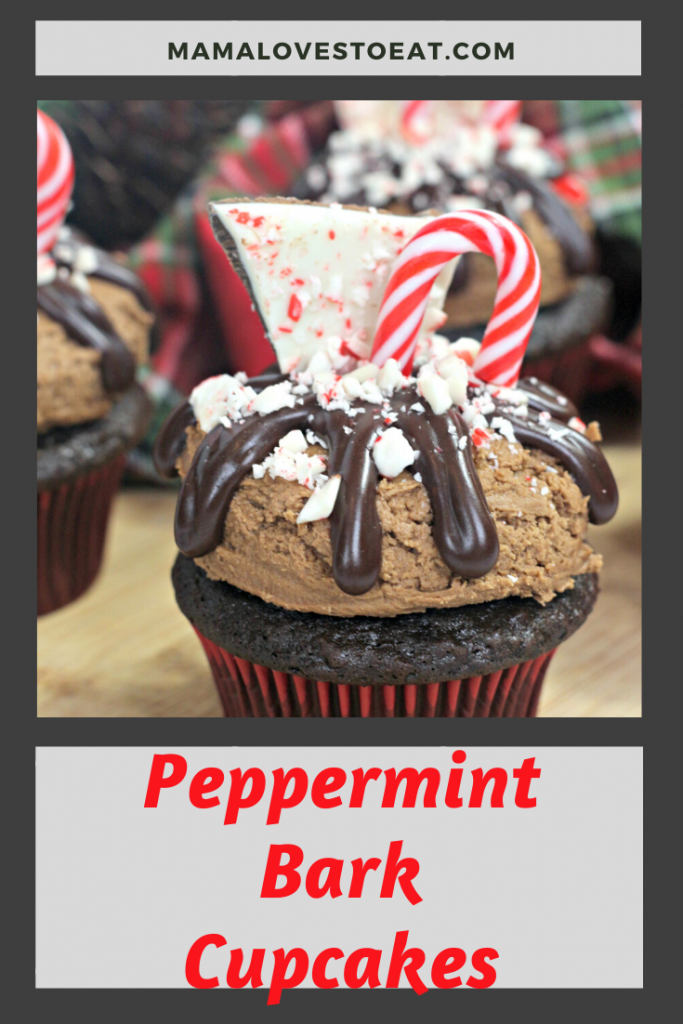 pinterest image for peppermint bark cupcakes