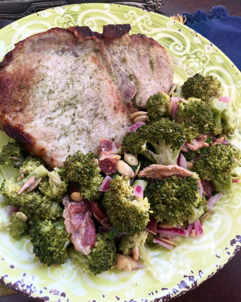 ranch pork chops on a plate with broccoli