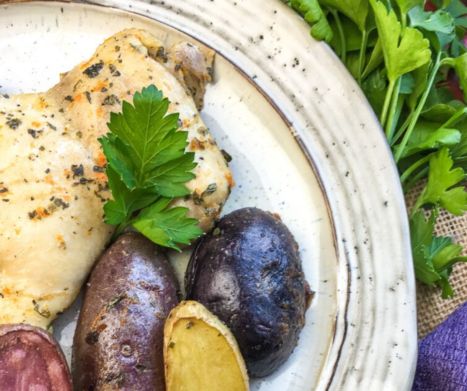 Marinated Baked Chicken Thighs with Fingerling Potatoes