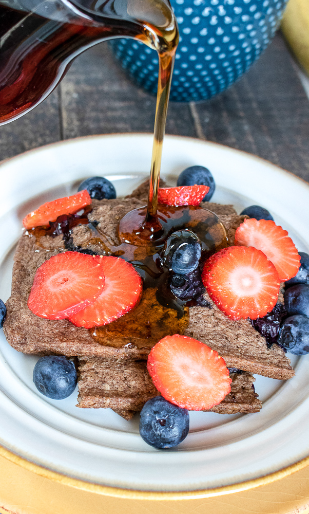 gluten free sheet pan pancakes with strawberries and blueberries