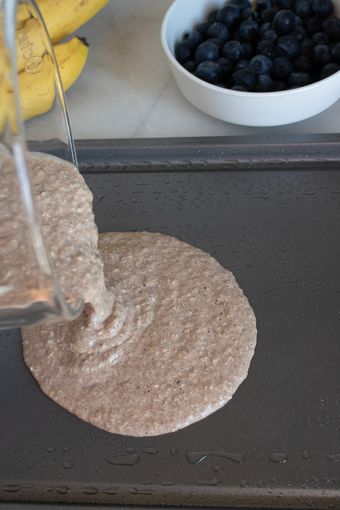pouring the pancake batter