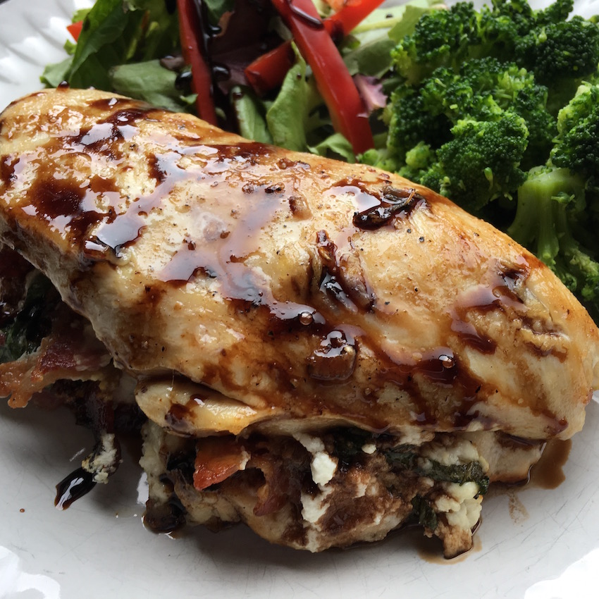 Stuffed Chicken Breasts with Basil Goat Cheese and Bacon
