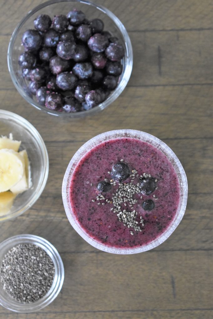 Downward view of the Blueberry Banana Smoothie.