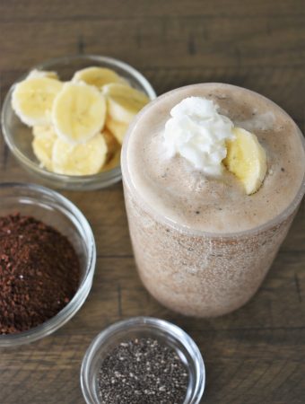 The Good Morning Coffee Banana Smoothie on a table.