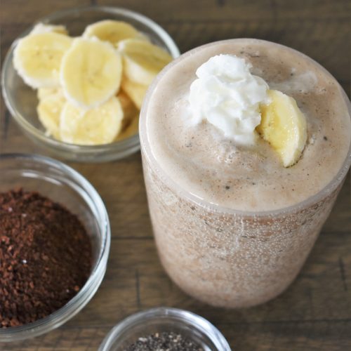 The Good Morning Coffee Banana Smoothie on a table.