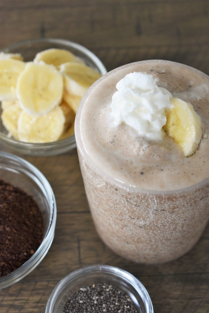 A cup full of the Good Morning Coffee Banana Smoothie.