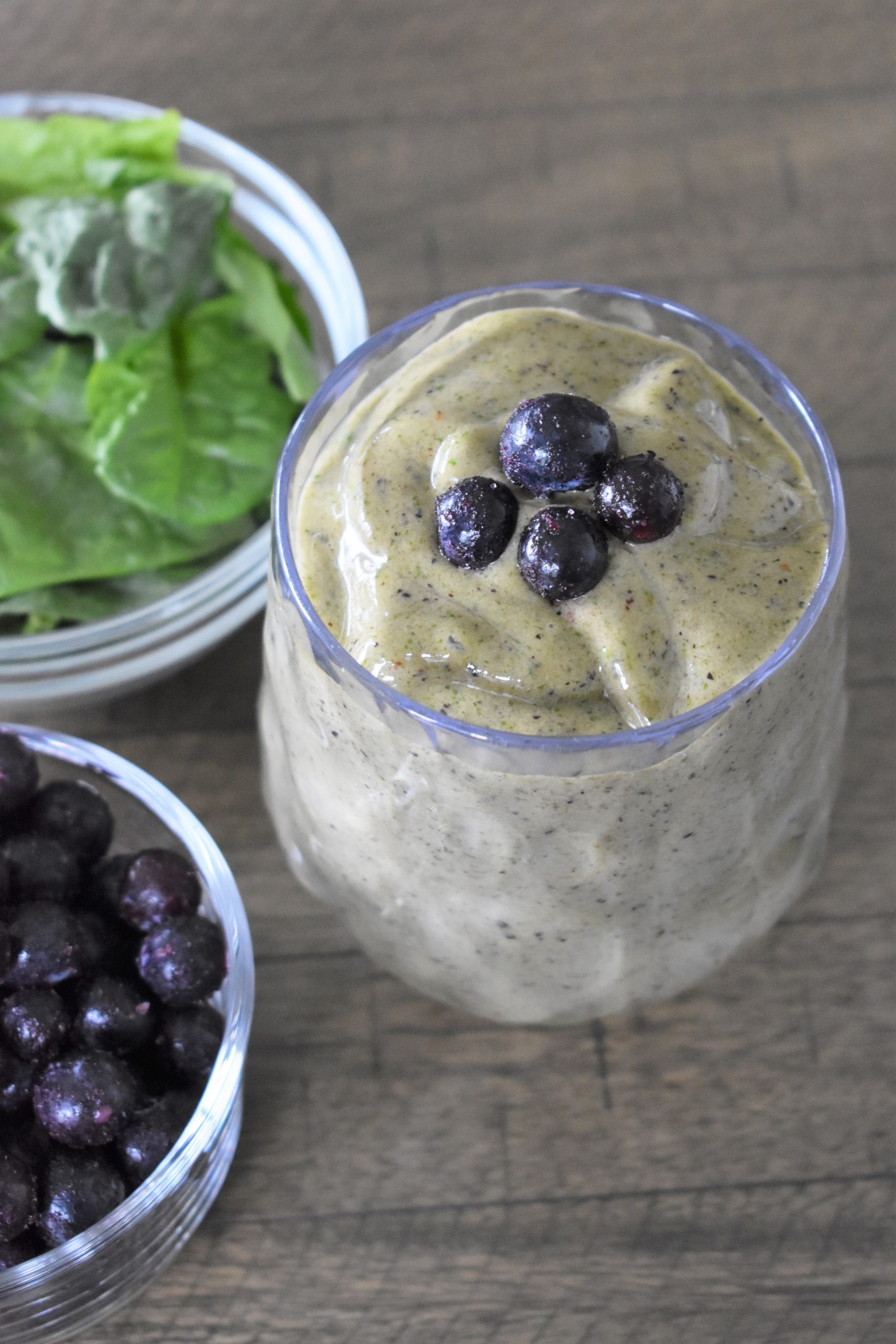 The Green Spinach Smoothie topped with more blueberries.