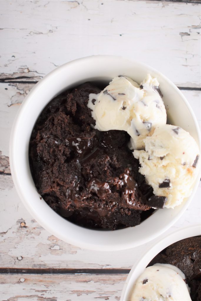 The Slow Cooker Lava Cake topped with ice cream.