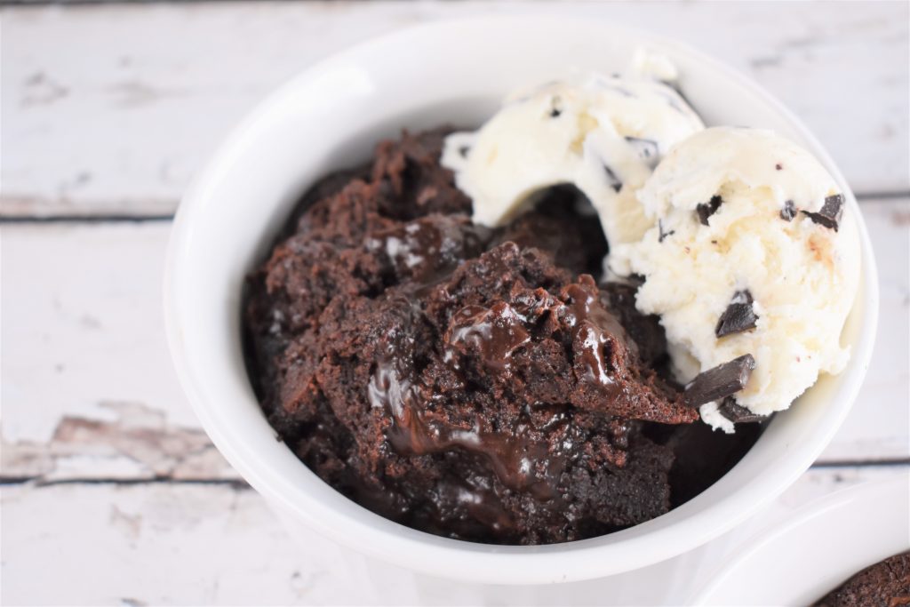 Slow Cooker Lava Cake with ice cream.