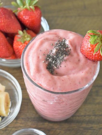 strawberry smoothie in a glass.