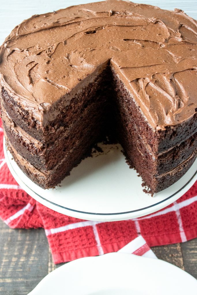 Chocolate cake with the chocolate butter cream frosting.
