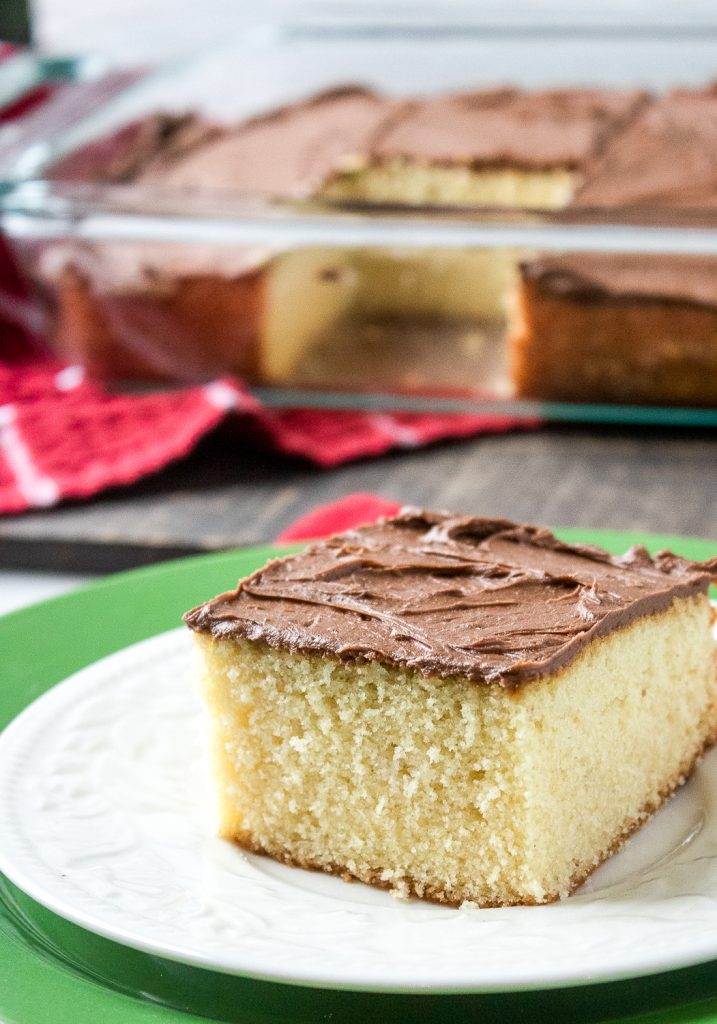 Classic Yellow Cake on a white plate.