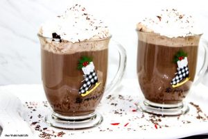 Boozy Hot Chocolate on a white table.