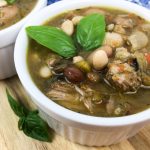 15 Bean Soup in a white bowl.