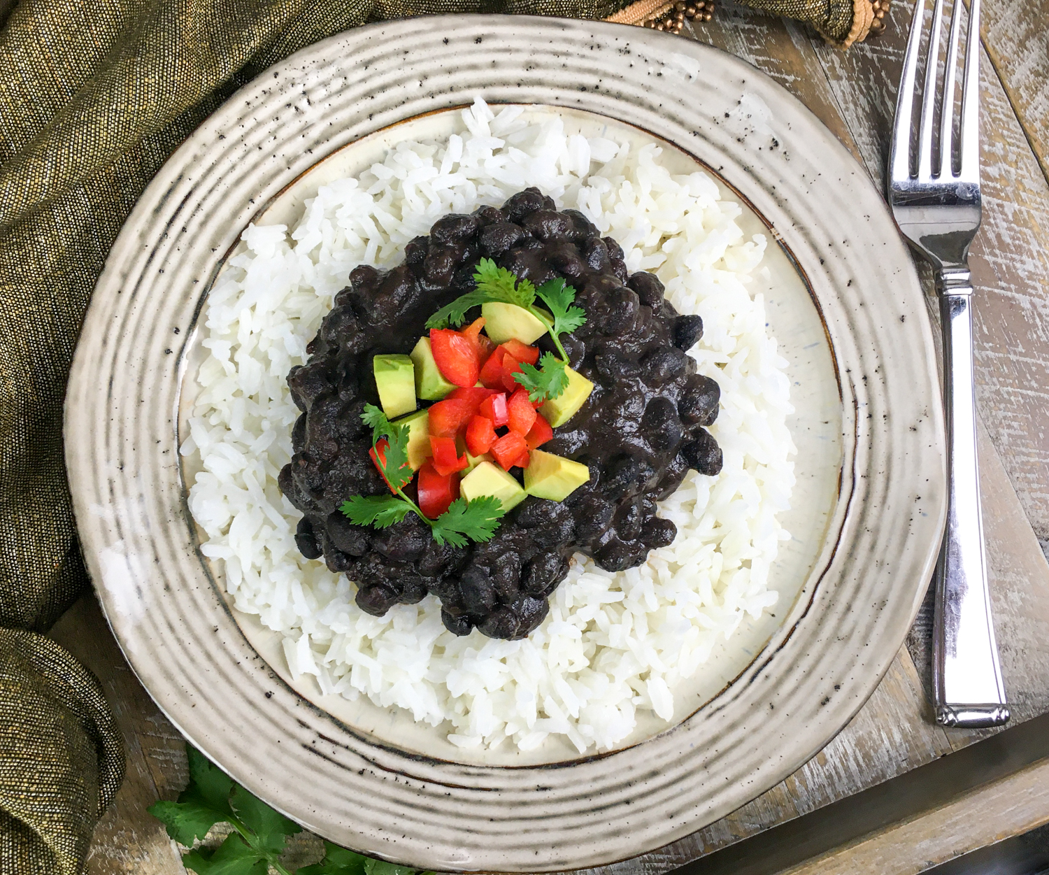Cuban Style Black Beans on a bed of rice.
